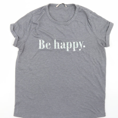 TU Womens Grey  Polyester Basic T-Shirt Size 10 Crew Neck - Be Happy