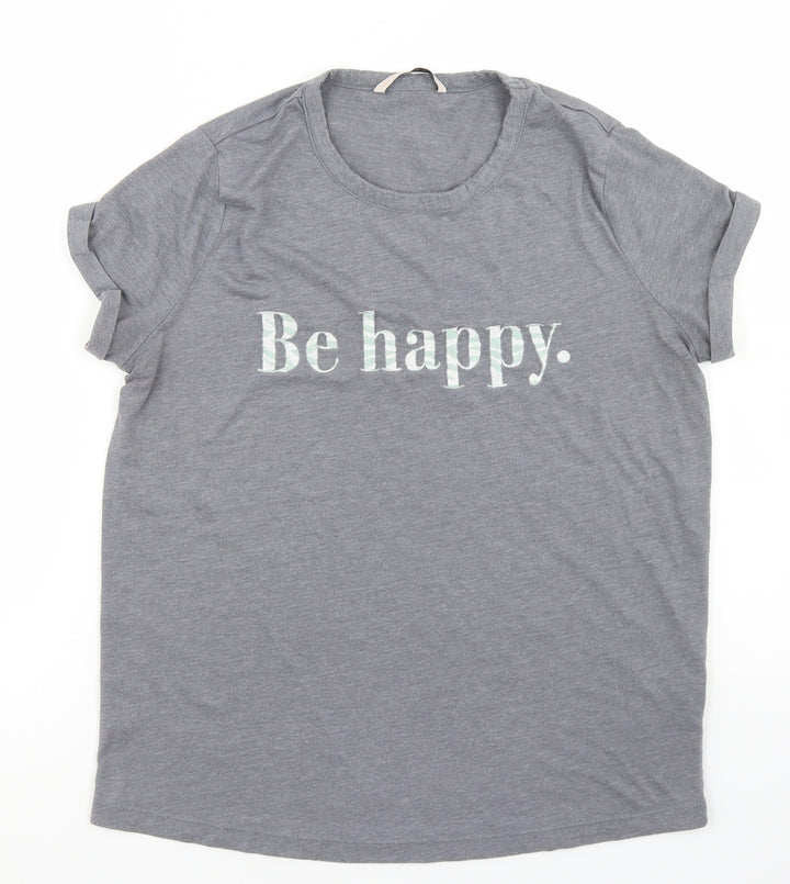 TU Womens Grey Polyester Basic T-Shirt Size 10 Crew Neck - Be Happy