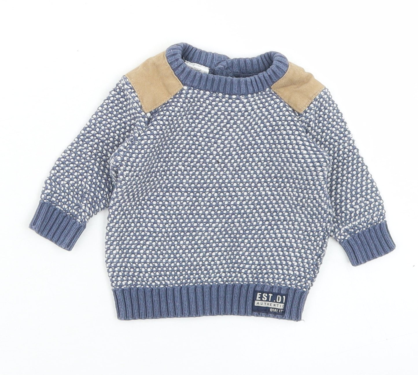 F&F Boys Blue Polka Dot Cotton Pullover Jumper Size 0-3 Months  Button - Up to 1 month