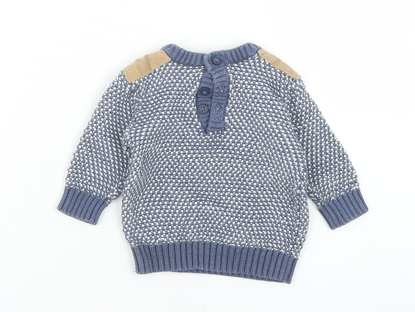 F&F Boys Blue Polka Dot Cotton Pullover Jumper Size 0-3 Months  Button - Up to 1 month
