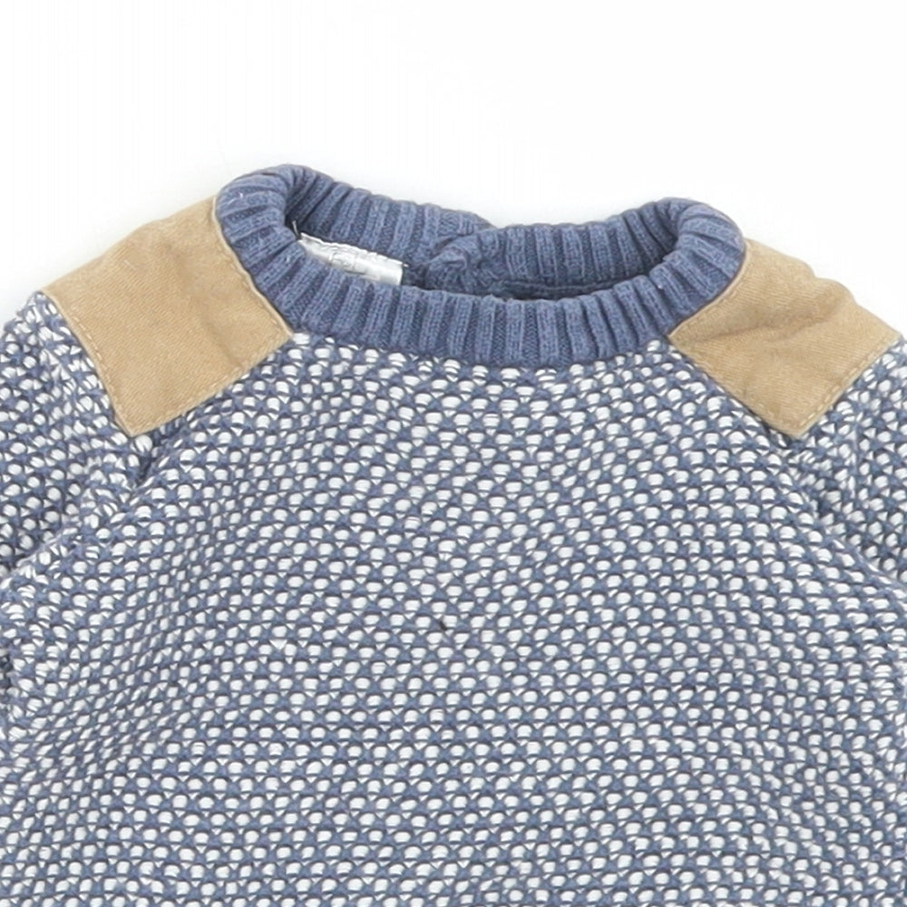 F&F Boys Blue Polka Dot Cotton Pullover Jumper Size 0-3 Months  Button - Up to 1 month