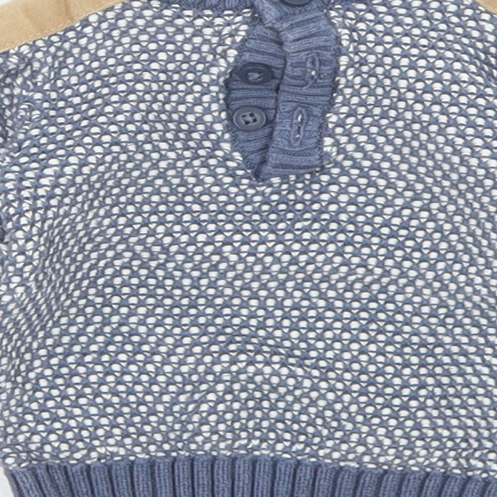 F&F Boys Blue Polka Dot Cotton Pullover Jumper Size 0-3 Months  Button - Up to 1 month