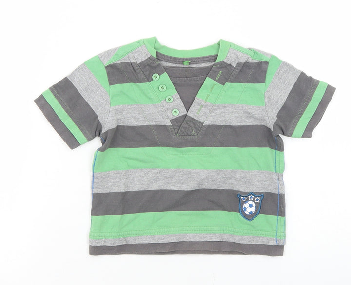 George Boys Multicoloured Striped Cotton Basic T-Shirt Size 9-12 Months Crew Neck