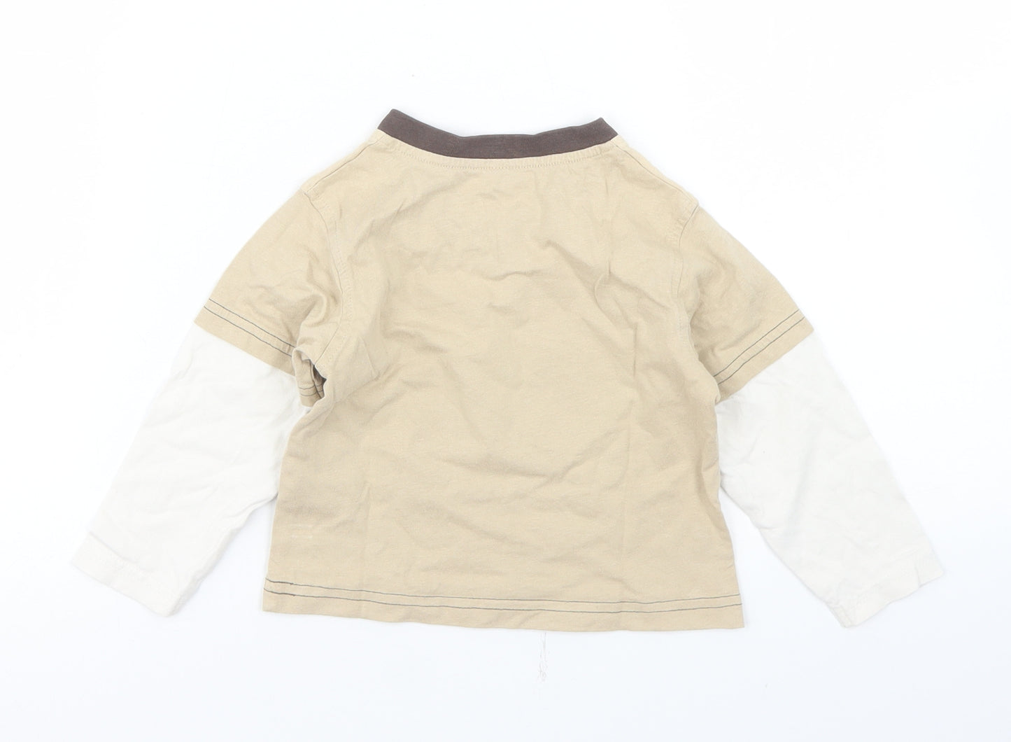 George Boys Beige  Cotton Basic T-Shirt Size 9-12 Months V-Neck  - Monkey