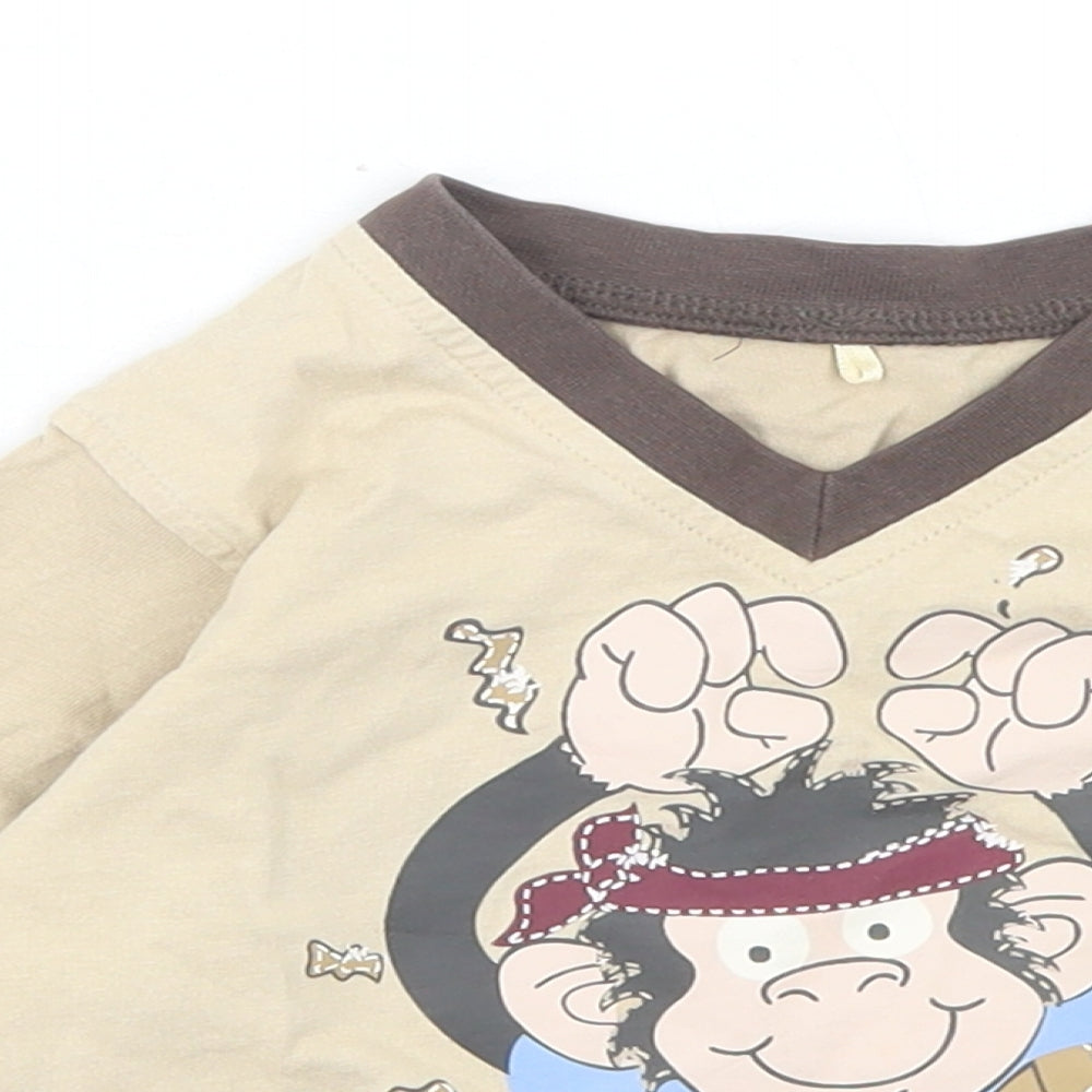 George Boys Beige  Cotton Basic T-Shirt Size 9-12 Months V-Neck  - Monkey