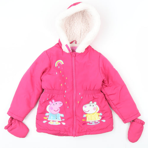 Nutmeg Girls Pink   Parka Coat Size 5-6 Years  Zip - Peppa Pig