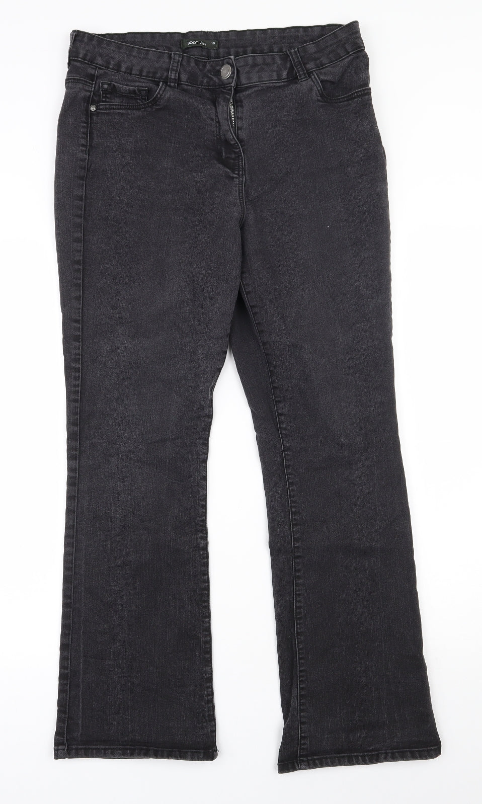Preworn Womens Black  Cotton Bootcut Jeans Size 16 L28 in Regular Zip