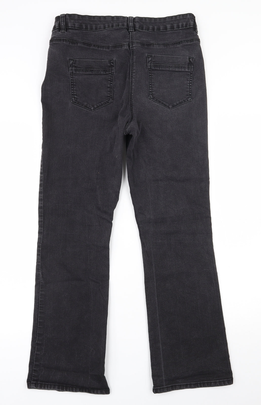 Preworn Womens Black  Cotton Bootcut Jeans Size 16 L28 in Regular Zip