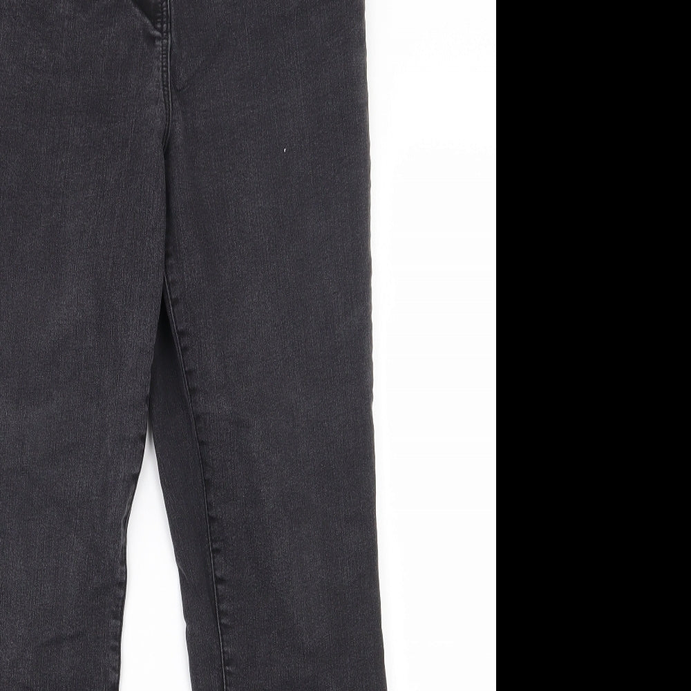 Preworn Womens Black  Cotton Bootcut Jeans Size 16 L28 in Regular Zip