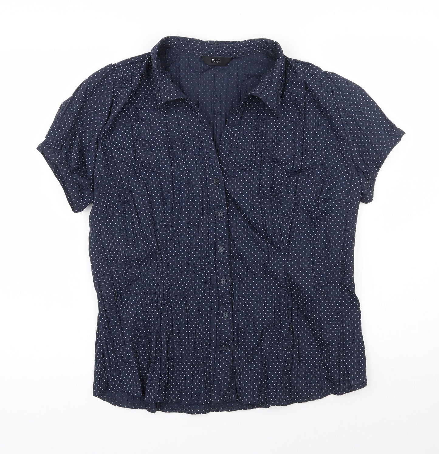 F&F Womens Blue Polka Dot Polyester Basic Blouse Size 18 V-Neck