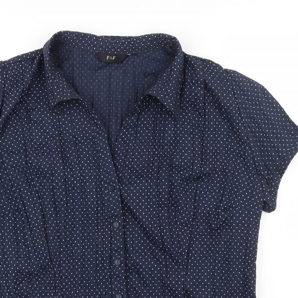 F&F Womens Blue Polka Dot Polyester Basic Blouse Size 18 V-Neck