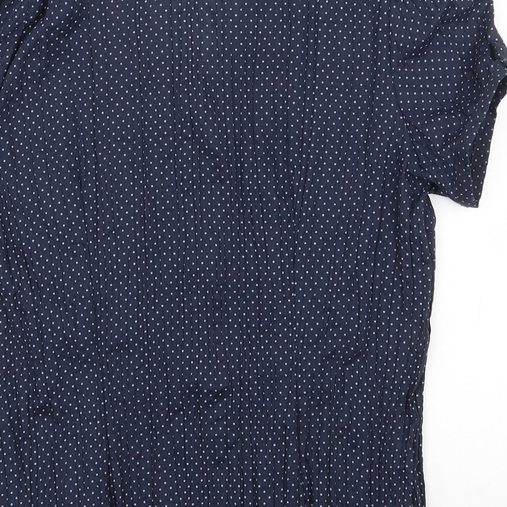 F&F Womens Blue Polka Dot Polyester Basic Blouse Size 18 V-Neck