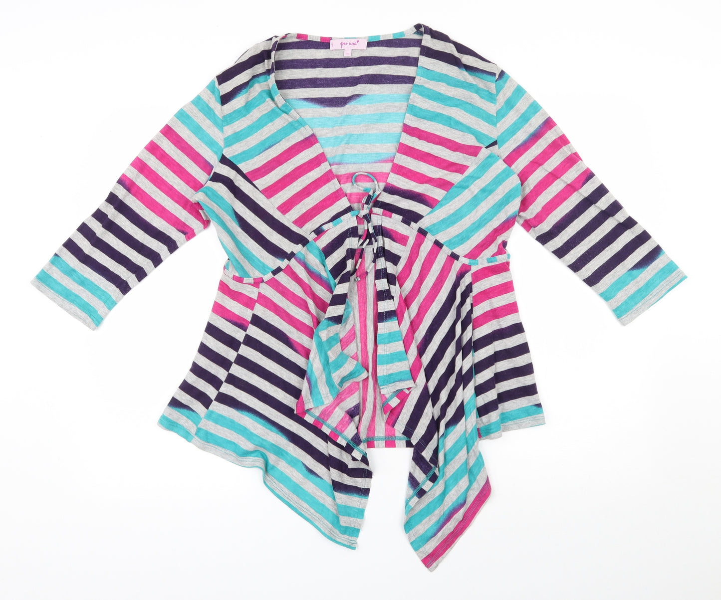 Per Una Womens Multicoloured Striped Polyester Jersey Blouse Size 16 V-Neck