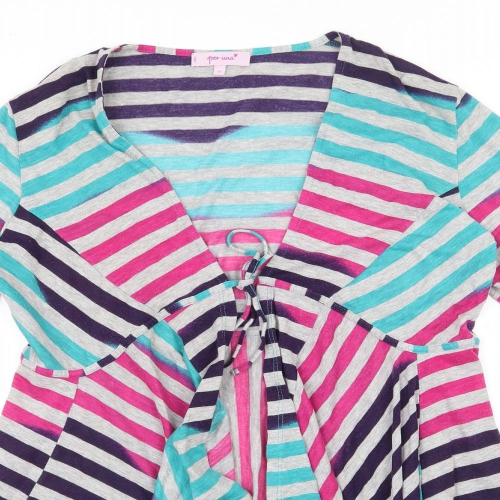 Per Una Womens Multicoloured Striped Polyester Jersey Blouse Size 16 V-Neck