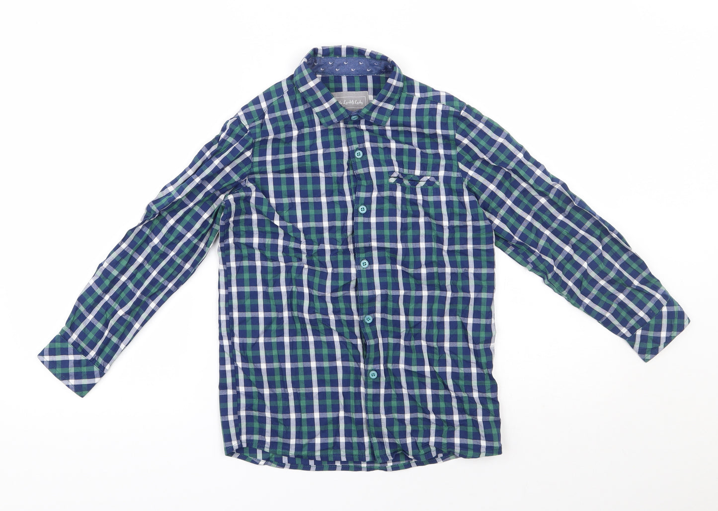 Little Lord & Lady Boys Blue Check 100% Cotton Basic Button-Up Size 7-8 Years Collared Button