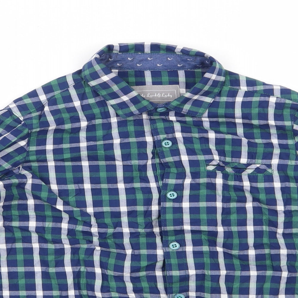 Little Lord & Lady Boys Blue Check 100% Cotton Basic Button-Up Size 7-8 Years Collared Button