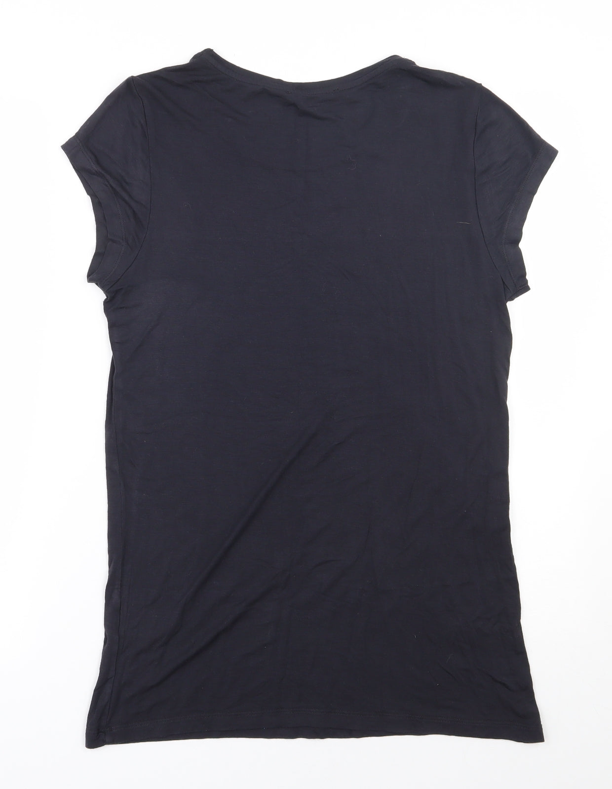 Elle Sport Womens Black  Viscose Basic T-Shirt Size 14 Scoop Neck Pullover