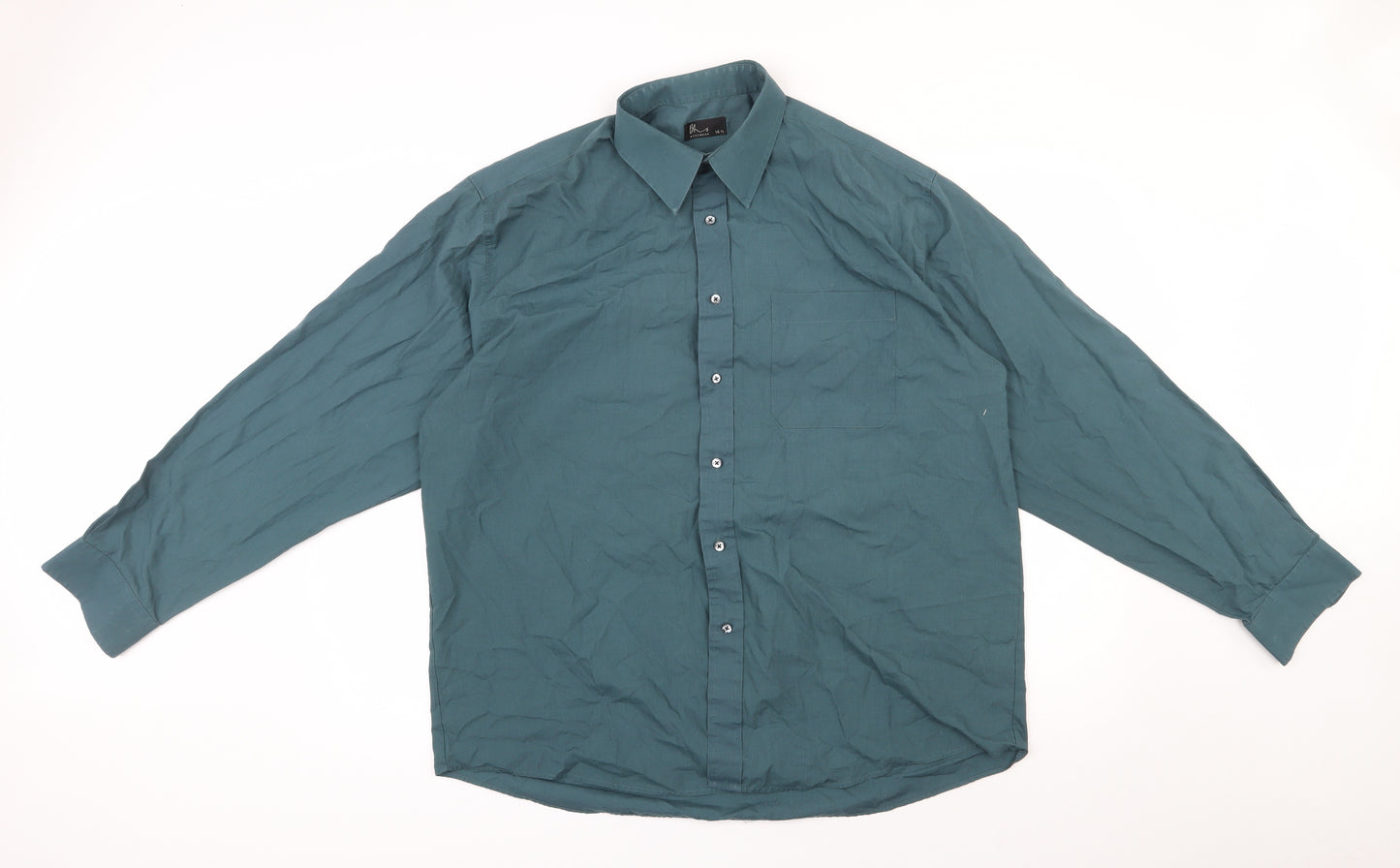 BHS Mens Green  Polyester  Button-Up Size 16.5 Collared Button