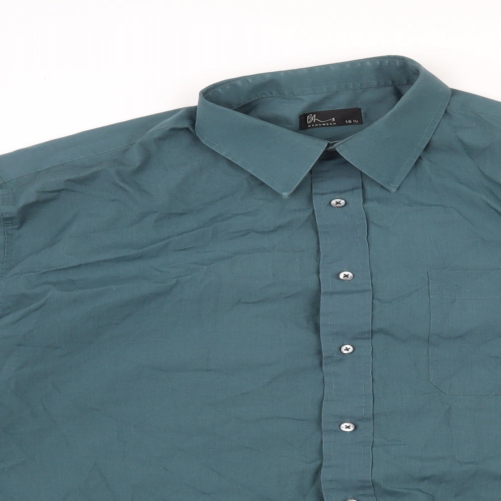 BHS Mens Green  Polyester  Button-Up Size 16.5 Collared Button