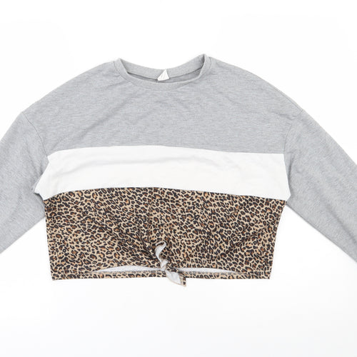 SheIn Girls Grey Animal Print Polyester Pullover Sweatshirt Size 11-12 Years  Pullover