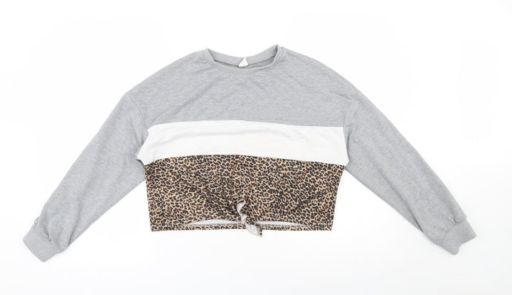 SheIn Girls Grey Animal Print Polyester Pullover Sweatshirt Size 11-12 Years  Pullover