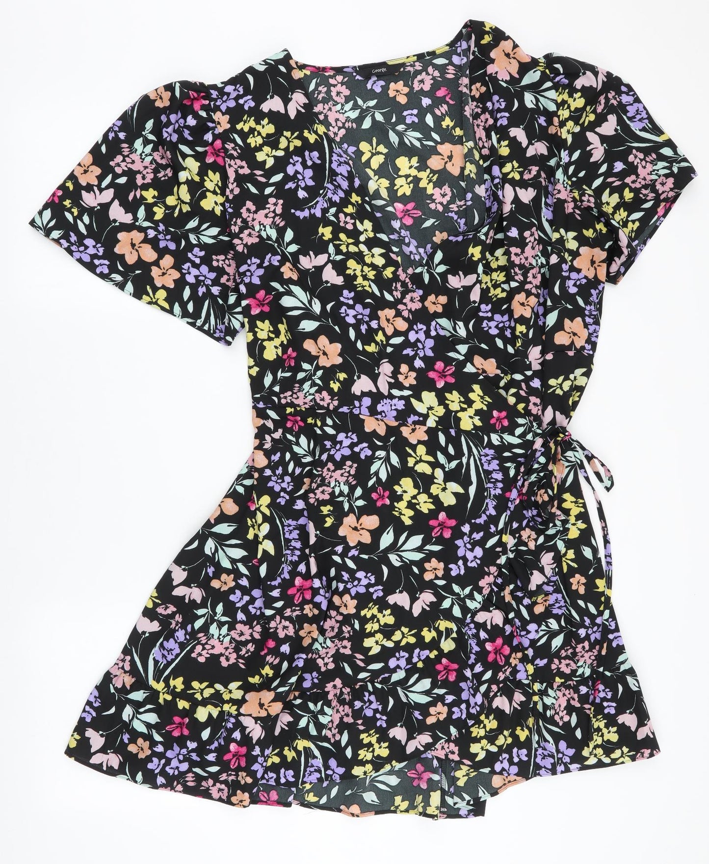 George Womens Multicoloured Floral Polyester Wrap Dress  Size 22  V-Neck Tie