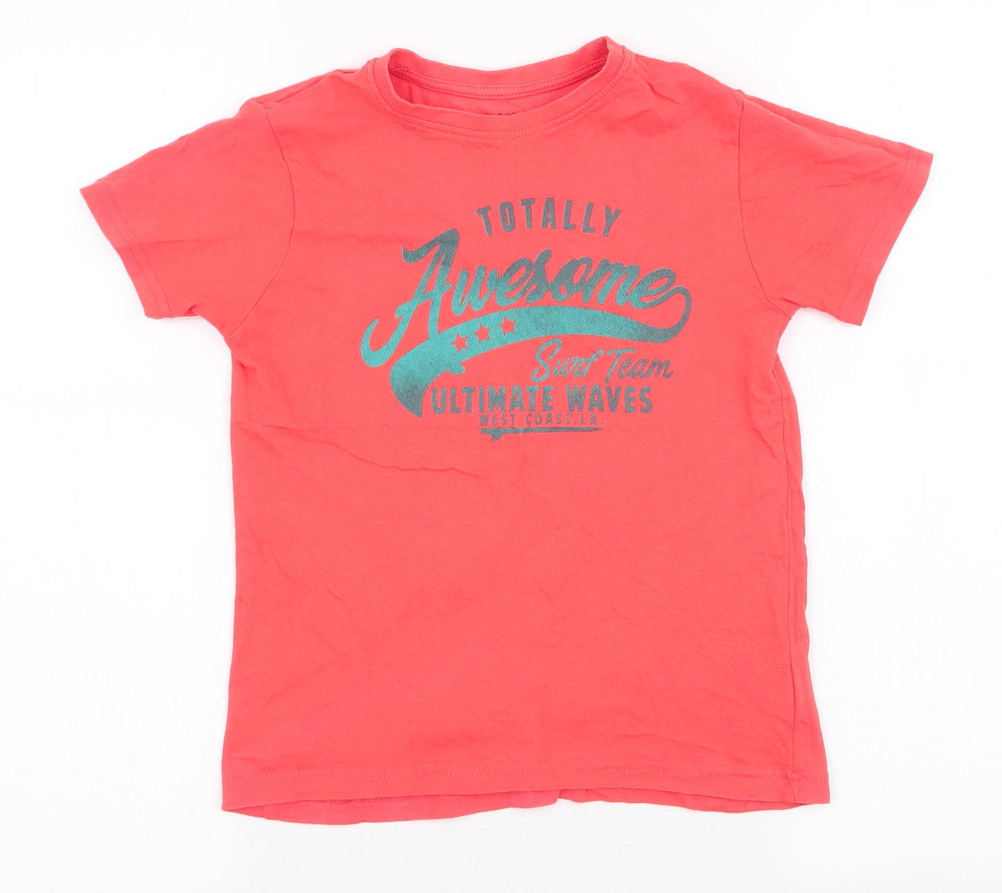 Primark Boys Orange  100% Cotton Jersey T-Shirt Size 7-8 Years Round Neck Pullover - Totally awesome
