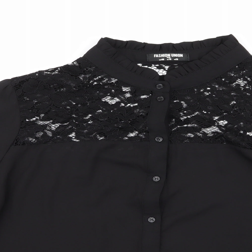 Fashion Union Womens Black Floral Polyester Basic Blouse Size 20 High Neck