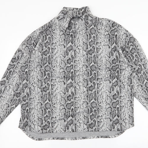 F&F Womens Grey High Neck Animal Print Polyester Pullover Jumper Size 16