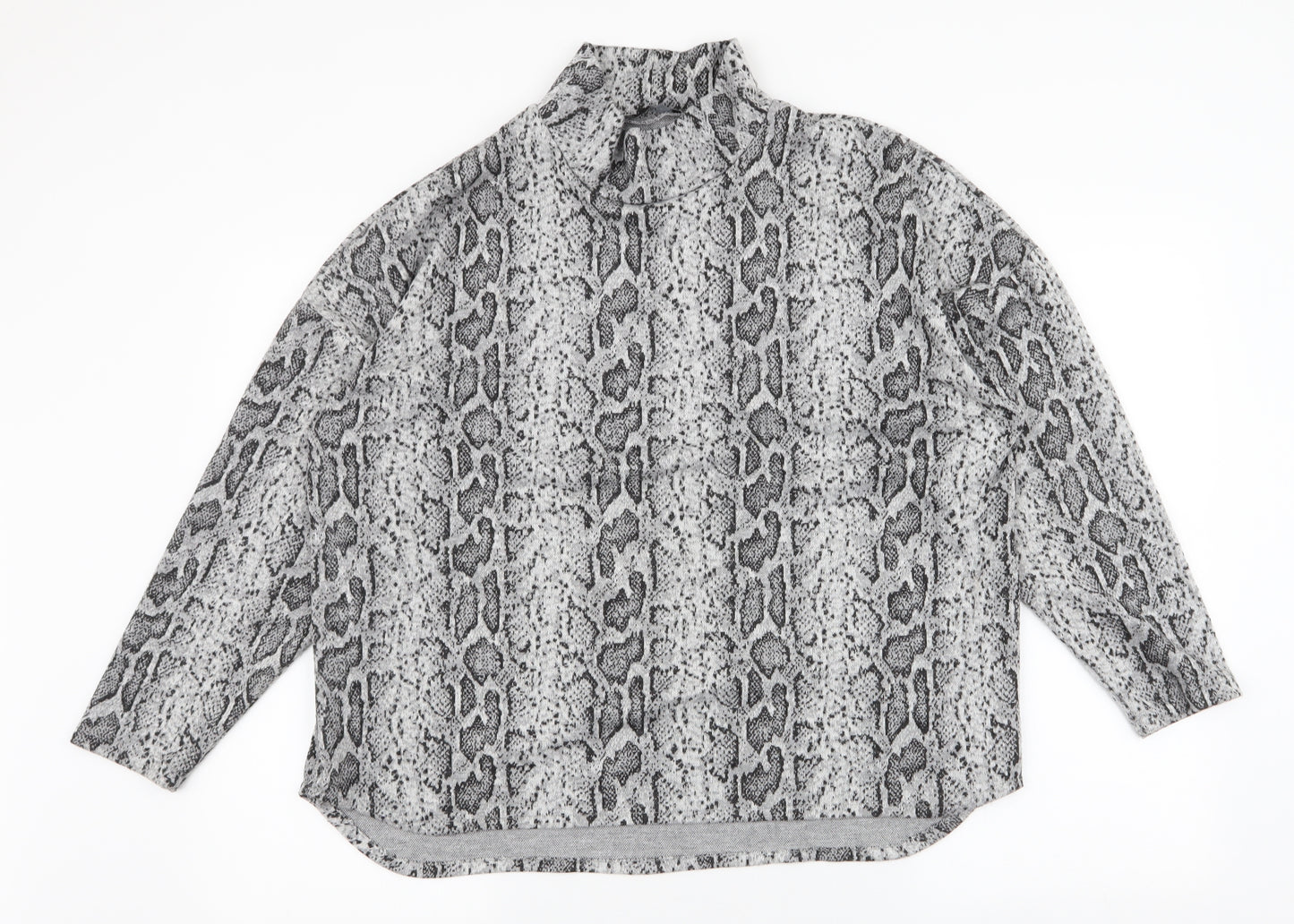 F&F Womens Grey High Neck Animal Print Polyester Pullover Jumper Size 16