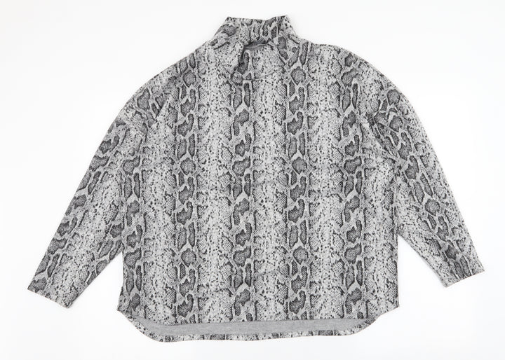 F&F Womens Grey High Neck Animal Print Polyester Pullover Jumper Size 16