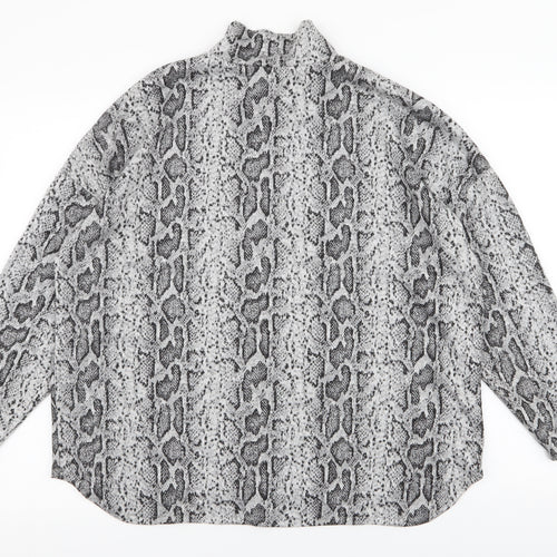 F&F Womens Grey High Neck Animal Print Polyester Pullover Jumper Size 16