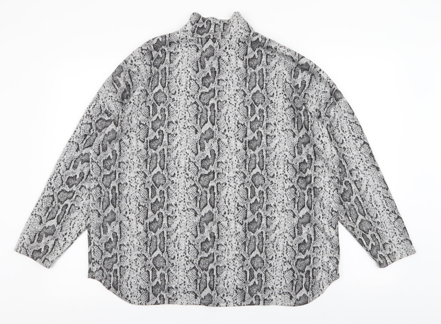 F&F Womens Grey High Neck Animal Print Polyester Pullover Jumper Size 16