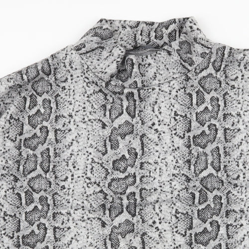 F&F Womens Grey High Neck Animal Print Polyester Pullover Jumper Size 16