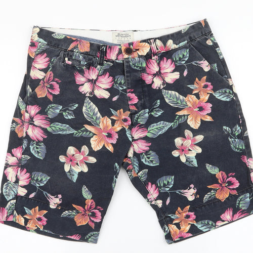 Burton Mens Black Floral Cotton Chino Shorts Size 34 L9 in Regular Button