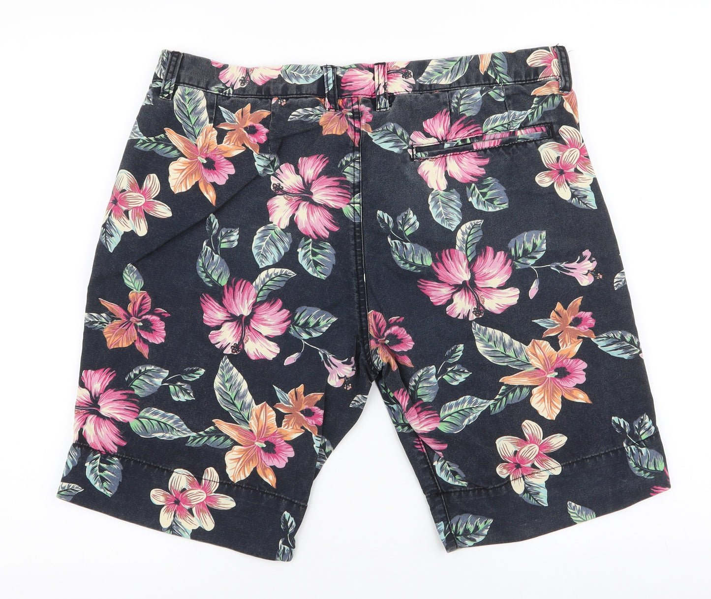 Burton Mens Black Floral Cotton Chino Shorts Size 34 L9 in Regular Button