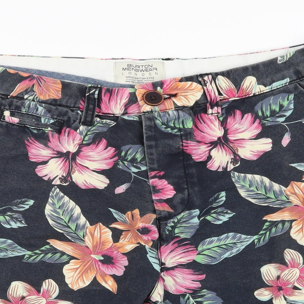 Burton Mens Black Floral Cotton Chino Shorts Size 34 L9 in Regular Button