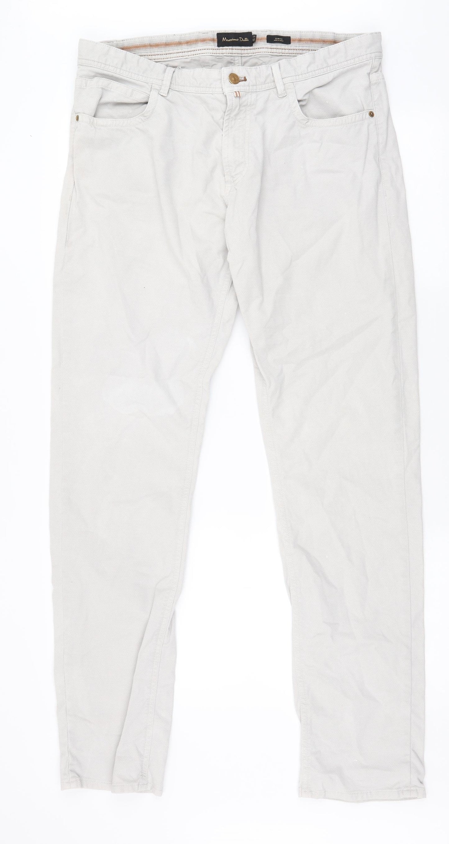 Massimo Dutti Mens Beige  Cotton Trousers  Size 34 L33 in Slim Zip