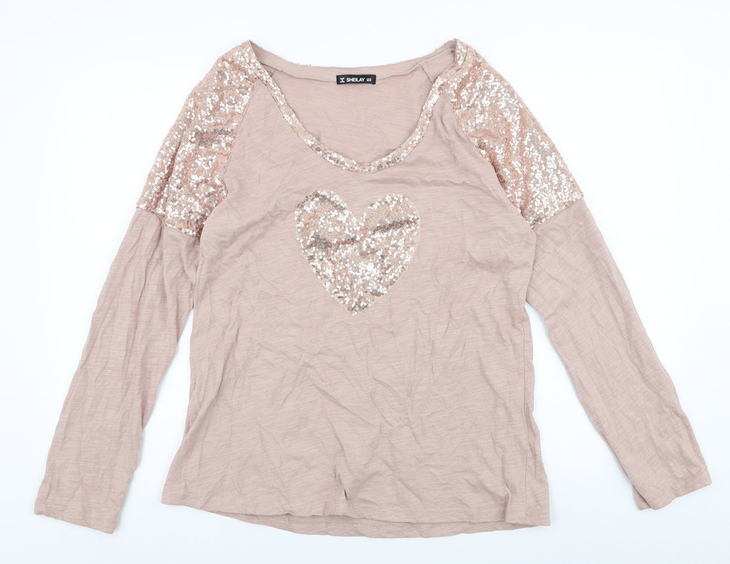 Sheilay Womens Pink  Polyester Jersey T-Shirt Size XL Round Neck - Heart