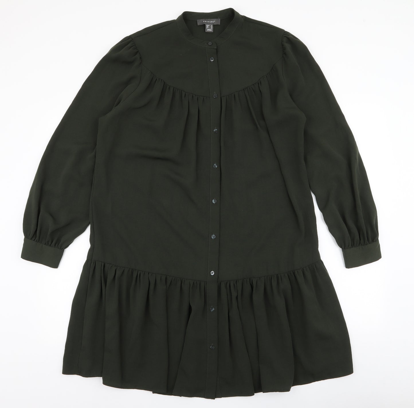 Primark Womens Green  Polyester Shirt Dress  Size 14  Collared Button