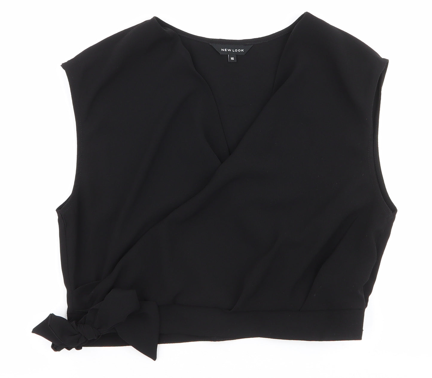New Look Womens Black  Polyester Cropped Blouse Size 16 V-Neck