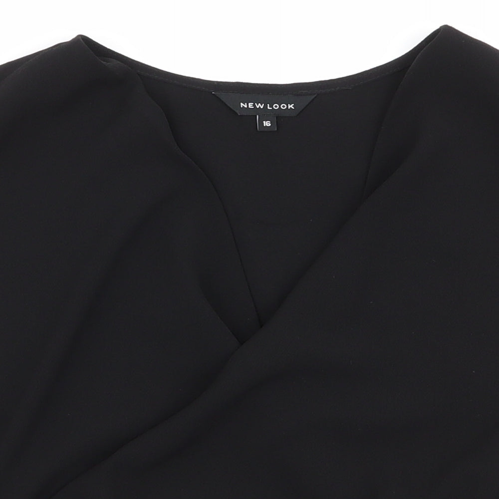 New Look Womens Black  Polyester Cropped Blouse Size 16 V-Neck