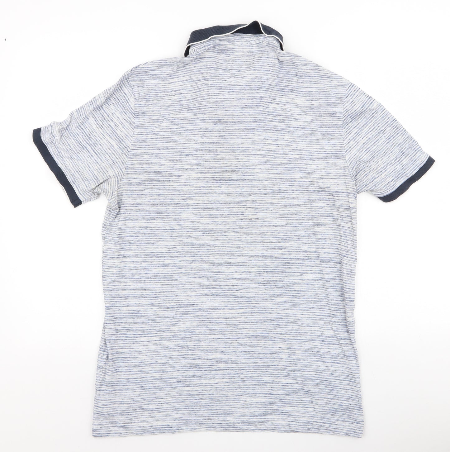 F&F Mens Blue Striped Cotton  Polo Size M Collared Button