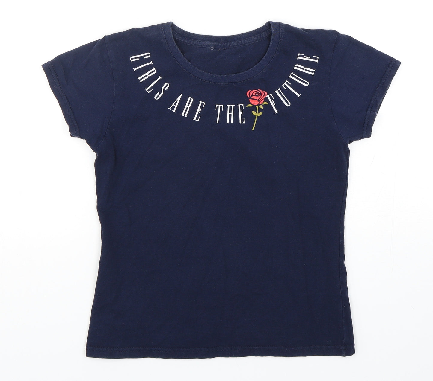 George Girls Blue  Cotton Basic T-Shirt Size 9-10 Years Round Neck Pullover