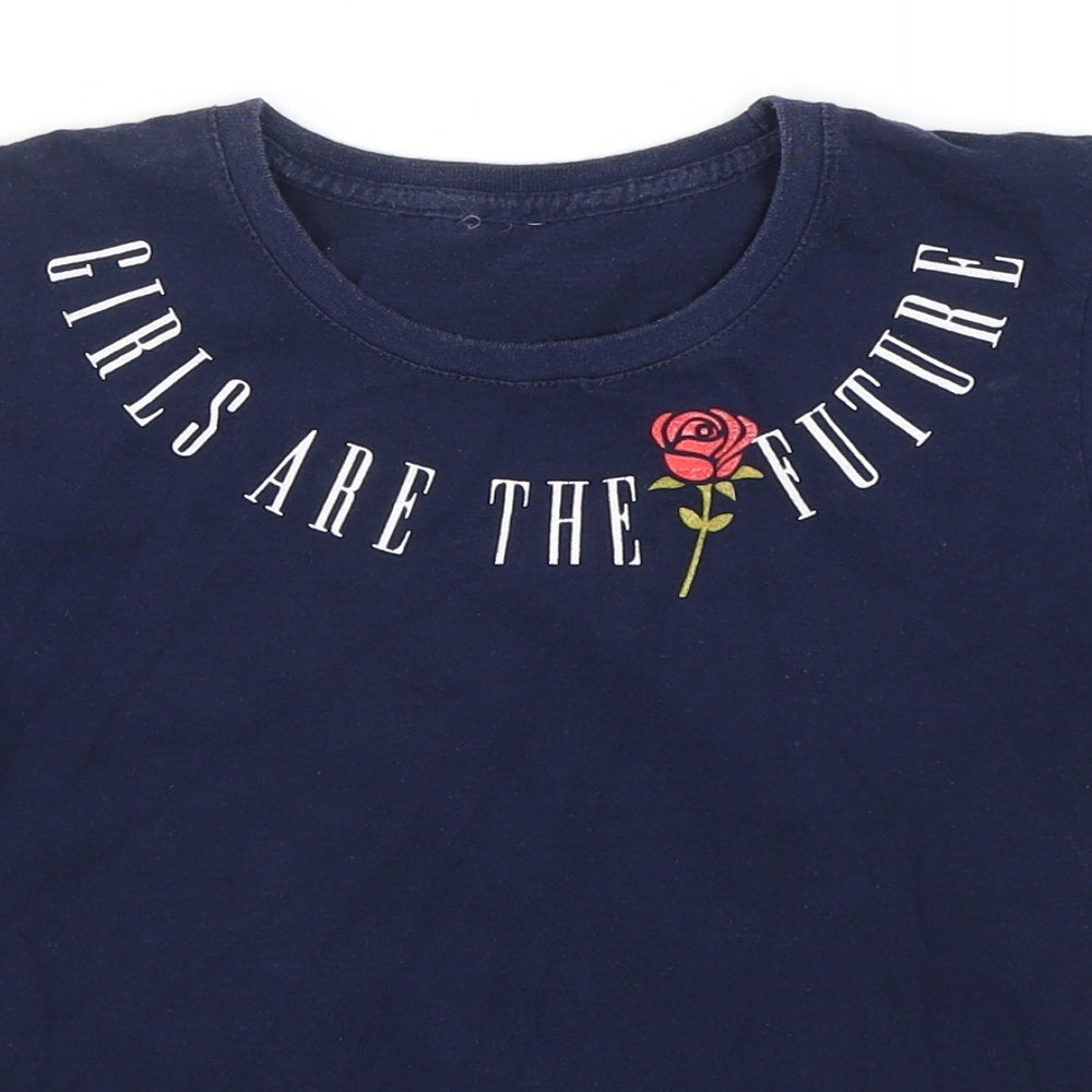 George Girls Blue  Cotton Basic T-Shirt Size 9-10 Years Round Neck Pullover