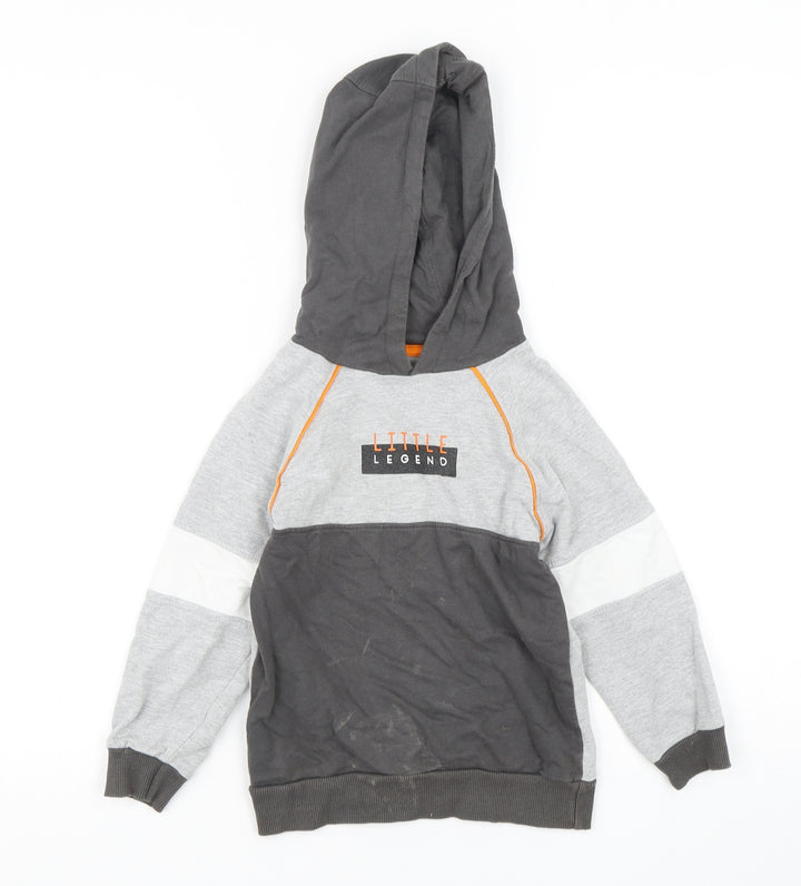 Studio Boys Grey Colourblock Cotton Pullover Hoodie Size 5-6 Years Pullover