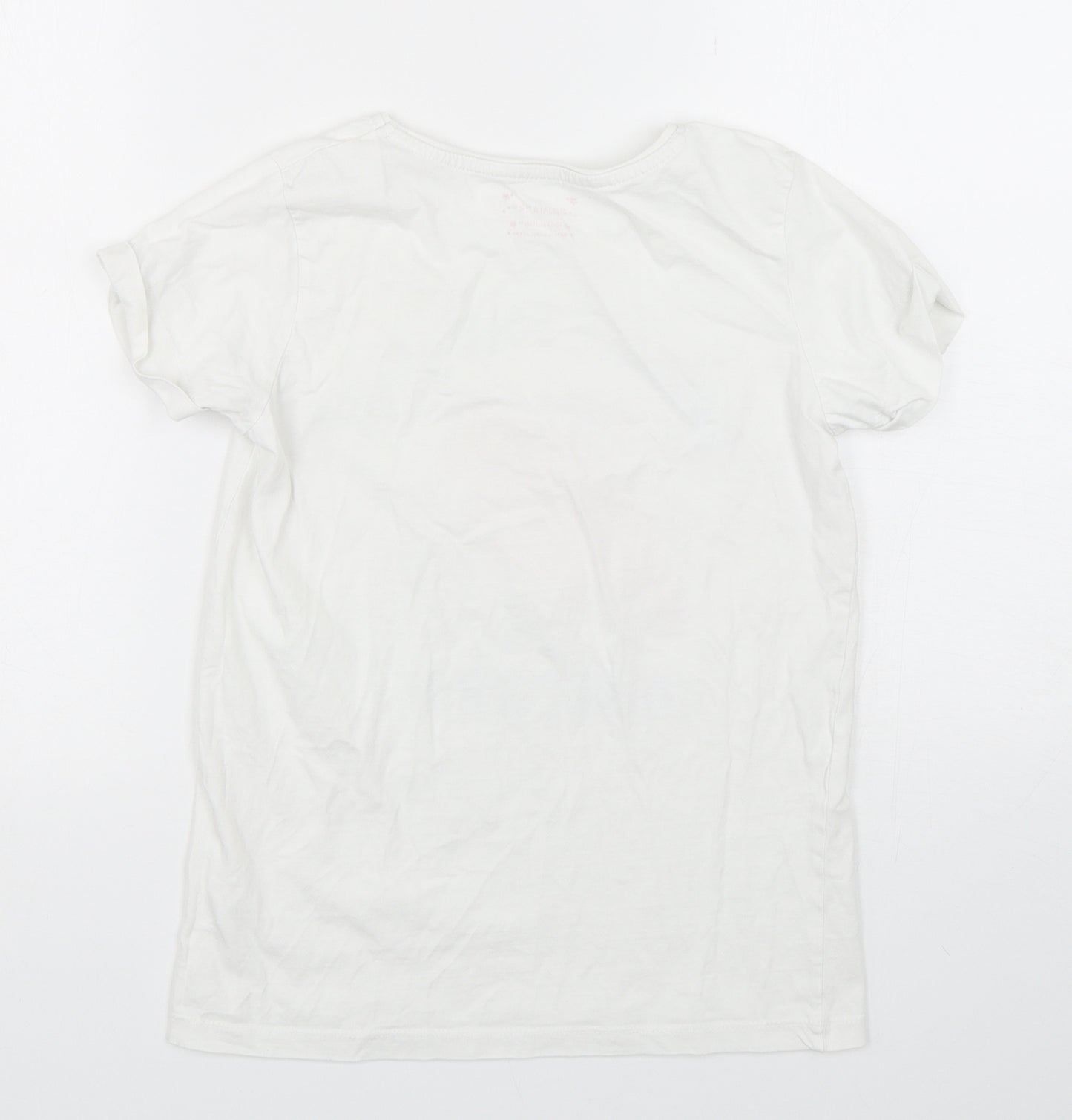 Primark Girls White  Cotton Basic T-Shirt Size 12-13 Years Round Neck Pullover - Unicorn