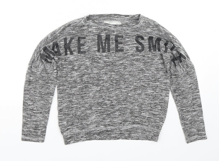 H&M Girls Grey Round Neck  Polyester Pullover Jumper Size 9-10 Years  Pullover