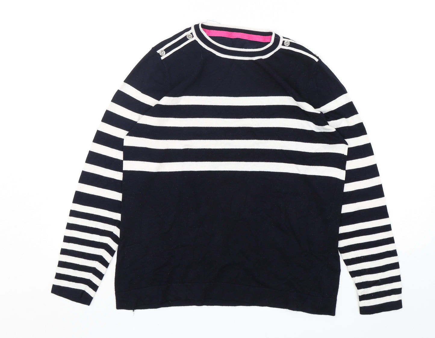 Wallis  Womens Blue Round Neck Striped Viscose Pullover Jumper Size 16