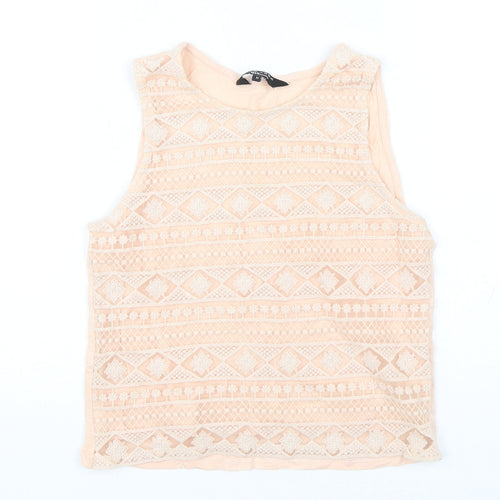 New Look Girls Pink Geometric Cotton Basic Tank Size 11 Years Round Neck Pullover